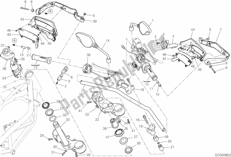 Todas as partes de Guiador E Controles do Ducati Hypermotard Hyperstrada 939 USA 2016